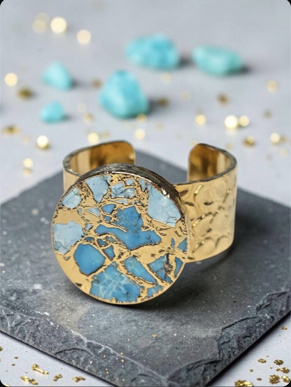 18k Gold Plated Artisan Mohave Turquoise Ring